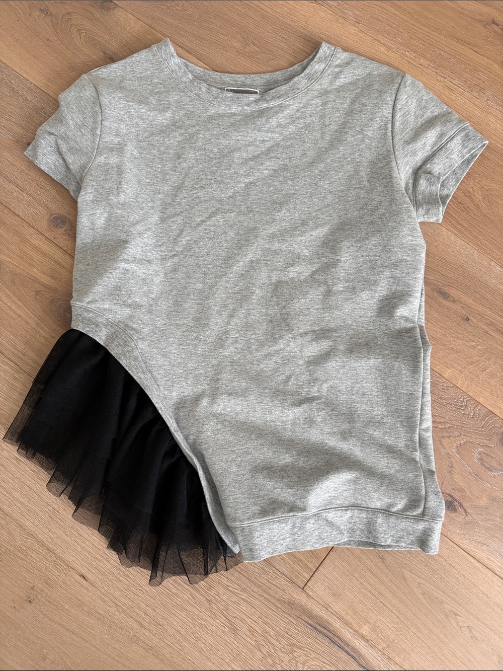 Chelsea28 Grey Short-Sleeve Tee with Black Tulle Hem